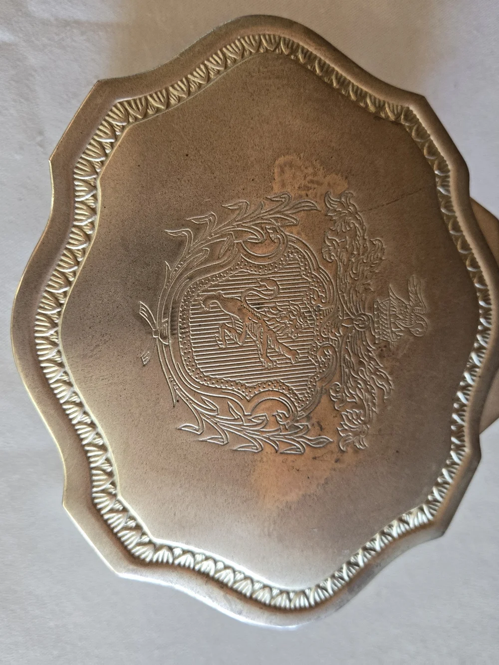 Ornate Jewelry Trinket Box with Lion Head Feet And Red Lining Vintage